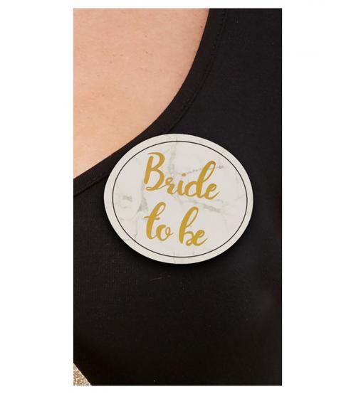 Hen Party Pin Badges - White and Gold - Pack of 5