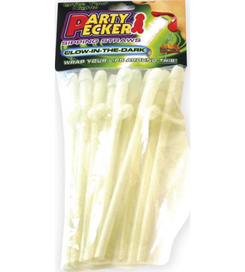 Party Pecker Sipping Straws 10 Pc Bag - Glow in the Dark